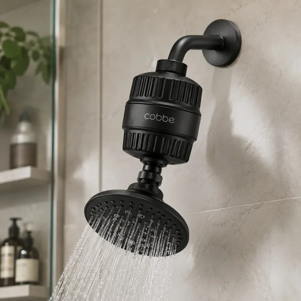 2-pc Cobbe Shower Filter for Hard Water – Matte Black (Model: CF-KSGLQB203-2)